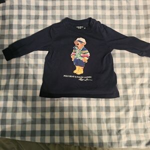 Ralph Lauren Kids Long Sleeve Navy Tee with Bear Design